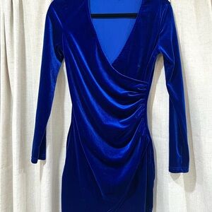 SHEIN Royal Blue Velvet Long Sleeve Dress